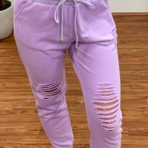 Lavender Distressed Jogger Pants